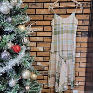 Zara Pastel Plaid Midi Dress in Pink, Green and Cream